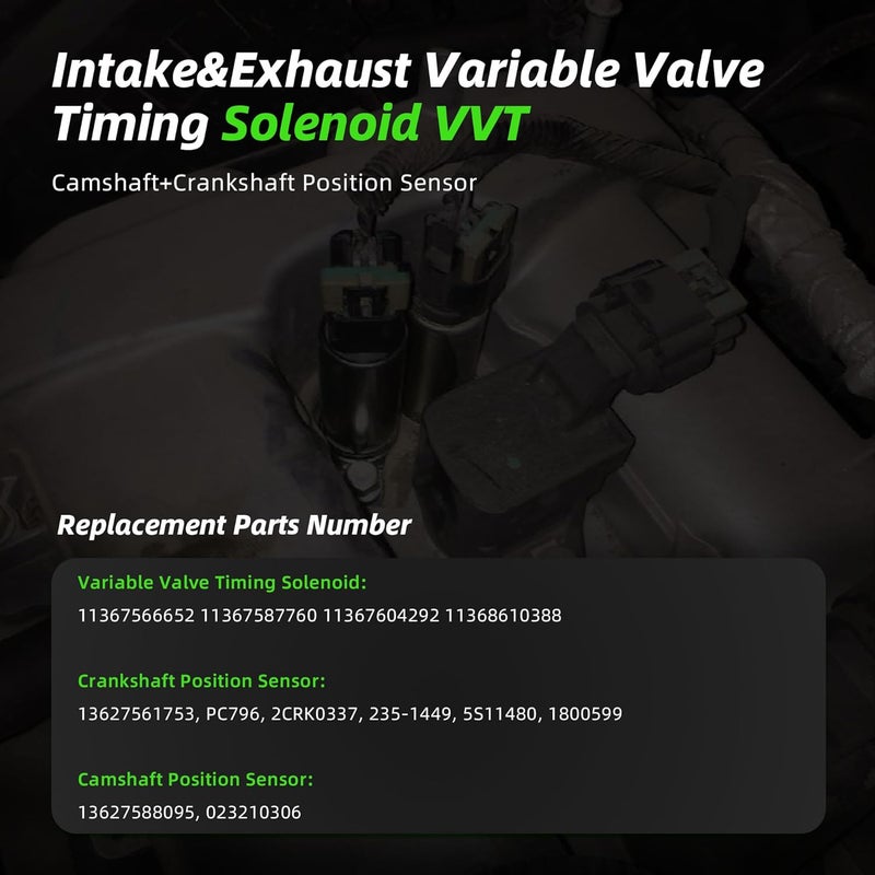 Riyhch Intake&Exhaust Variable Valve Timing Solenoid VVT, Camshaft+Crankshaft Position Sensor, for Mini Cooper 07-15,for Cooper Countryman 11-16, for Cooper Paceman 07-16,1.6L,11368610388 13627561753 - Image 3